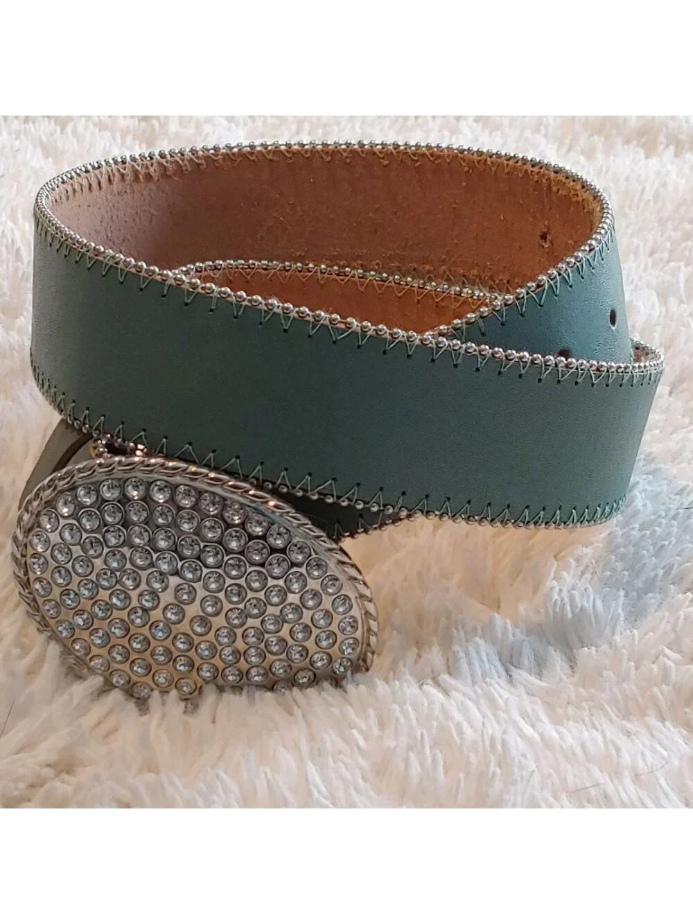 Landes Made in Canada Leather Belt Rhinestone Buckle Y2K Rockstar Boho S